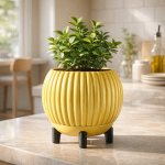 Rounded Ribbed Planter with Legs in Yellow