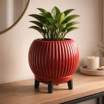 Rounded Ribbed Planter with Legs in Red