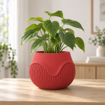 Wavy Ribbed Planter in Lava Red