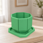 Octagonal Planter & Tray in Forest Green