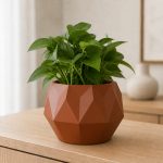 Ten-Sided Geometric Planter in Chocolate Brown