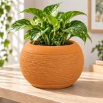 Fuzzy Bowl Planter in Sunset Orange