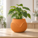 Wavy Ribbed Planter in Sunset Orange