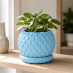 Scale Texture Planter & Tray in Light Blue