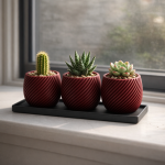 Spiral Planter Trio with Black Tray in Deep Red