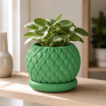 Scale Texture Planter & Tray in Forest Green