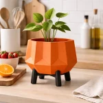 Geometric Gem Planter & Stand in Orange