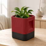 Aura Planter with Black Base in Deep Red