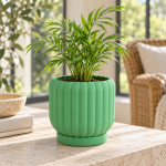 Ceramic-Style Ribbed Planter & Tray in Forest Green