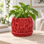 Cascade Planter & Tray in Lava Red