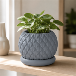 Scale Texture Planter & Tray in Rock Ash Grey