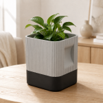 Aura Planter with Black Base in Rock Ash Grey
