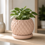 Scale Texture Planter & Tray in Cherry Pink