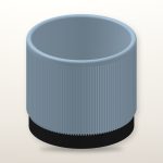 Mid-Century Ribbed Planter & Black Tray in Light Blue