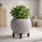 Rounded Ribbed Planter with Legs in Grey