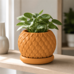 Scale Texture Planter & Tray in Sunset Orange