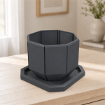 Octagonal Planter & Tray in Matte Black