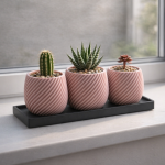 Spiral Planter Trio with Black Tray in Pink
