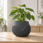 Wavy Ribbed Planter in Matte Black