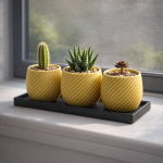 Spiral Planter Trio with Black Tray in Yellow