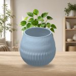 Ribbed Bottom Plant Pot in Light Blue