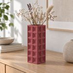 Geometric Square Vase · 2×6 — Deep Red