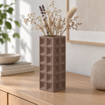 Geometric Square Vase · 2×6 — Matte Brown