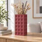 Geometric Square Vase · 3×6 — Deep Red