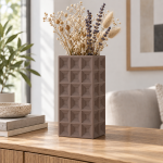 Geometric Square Vase · 3×6 — Matte Brown